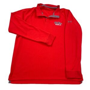 Ole Miss Rebels Sweater Men Large Red Pull Over Snap Tee Performance Unlined UA